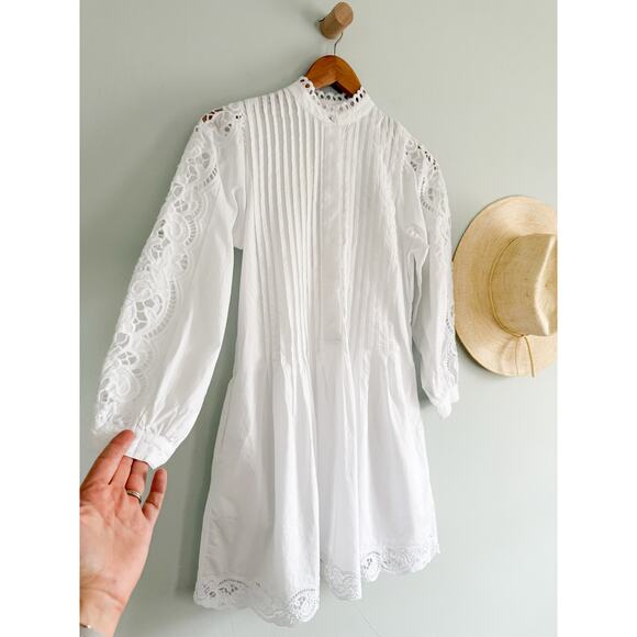 Madewell | NWT Pintucked Eyelet Mini Dress in White | Sz XXS - Picture 3 of 13